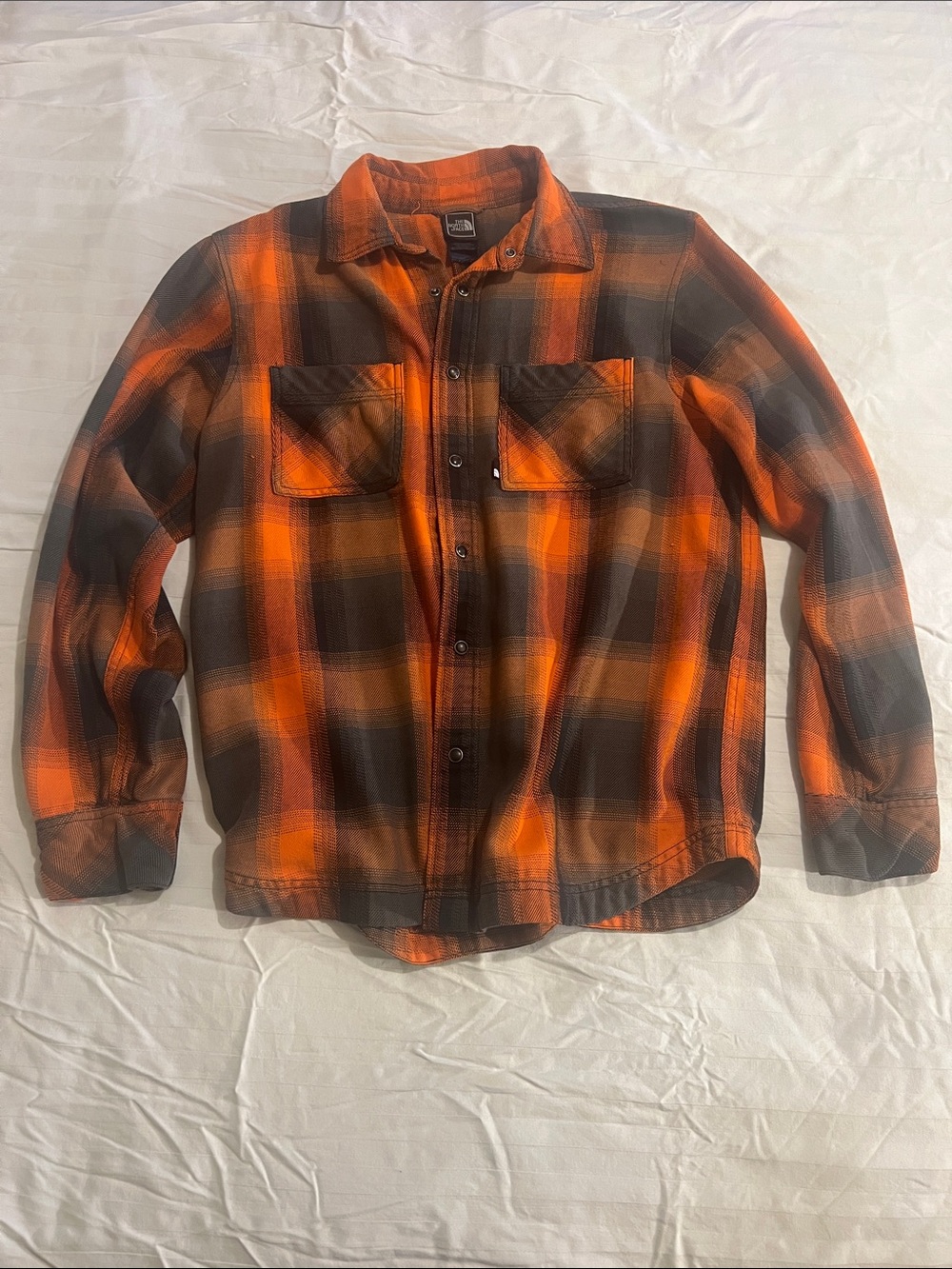 The North Face Orange and Brown Plaid Shirt